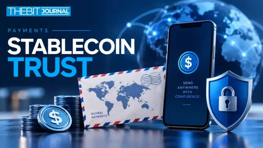 TBJ conceptual illustration: phone beside international remittance envelope and blue shield