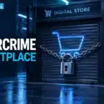 TBJ conceptual illustration: closed digital storefront with locked server racks, no people