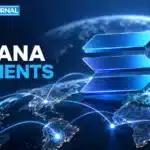 TBJ conceptual illustration: abstract Solana three-bar motif on global payment network