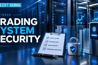 TBJ conceptual illustration: exchange server racks beside checklist and secure access gate