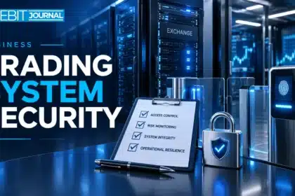 TBJ conceptual illustration: exchange server racks beside checklist and secure access gate