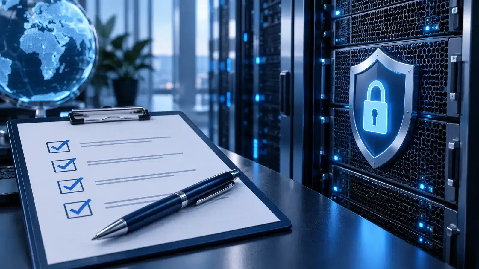 Rydox Operator Pleads Guilty as US Case Moves Toward February Sentencing 9 Conceptual illustration: compliance checklist and pen beside secure server, no readable words