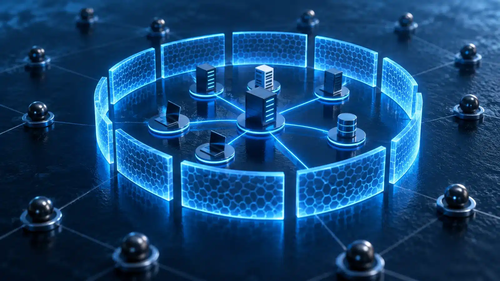 Google Says PageBreak Found More Than 500 XSS Issues, With Working Proofs Required 9 Conceptual illustration: isolated network nodes with a segmented protective boundary, editorial cybersecurity illustration