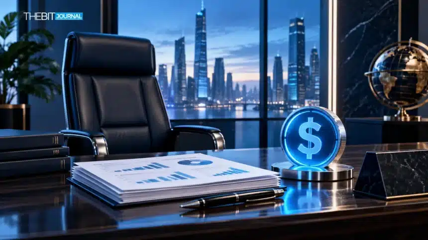 Circle CFO transition puts continuity in focus as stablecoin business expands 7 Finance office with an empty executive chair and a digital dollar