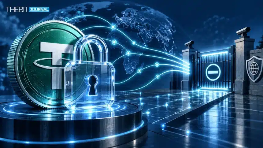 Tether says Iran-linked USDT freezes approached $550 million this year 7 Tether token behind an issuer-controlled security lock