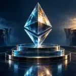 Ethereum-Kristall auf einem mehrschichtigen Sockel
