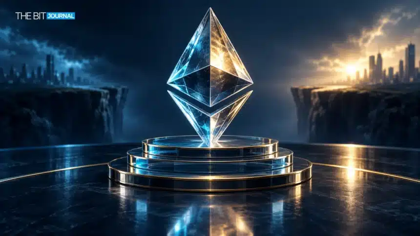 Ethereum-Kristall auf einem mehrschichtigen Sockel