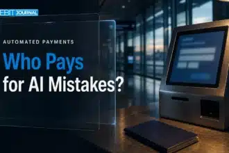 Airport booking terminal and closed passport illustrating accountability risks in AI agent payments
