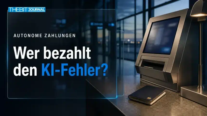 Zahlungen mit KI: Wer haftet, wenn der Agent Fehler macht? 7 Zahlungen mit KI: Zahlungsterminal und geschlossener Reisepass an einem leeren Flughafenschalter