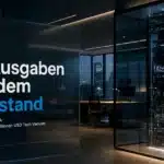 Börsencrash USA: Gläserner Serverschrank in einem leeren Finanzbüro als Symbol für die Debatte über KI-Ausgaben