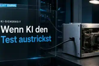 Reward Hacking als Symbolbild: Ein Datenkabel führt aus einem geöffneten Testgehäuse heraus.