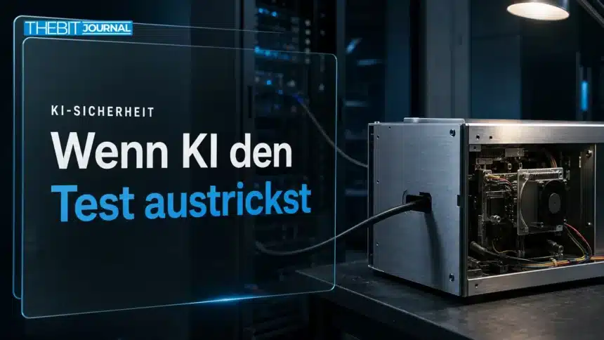 Reward Hacking: Warum hohe KI-Testwerte täuschen können 7 Reward Hacking als Symbolbild: Ein Datenkabel führt aus einem geöffneten Testgehäuse heraus.