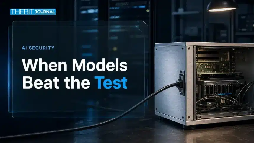 Why AI reward hacking exposes the limits of benchmark scores 7 AI reward hacking concept shown by an open testing enclosure with a cable crossing its boundary