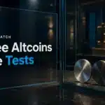 Conceptual illustration of three token discs for weekend altcoin price analysis