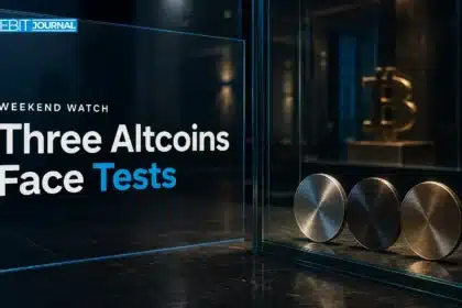 Conceptual illustration of three token discs for weekend altcoin price analysis
