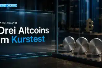 Altcoin Analyse: Drei Metallkörper vor einer Glaswand als Symbol unterschiedlicher Kurstests
