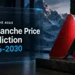 Metal Avalanche logo sculpture with snowy peaks for an Avalanche price prediction 2026-2030 article