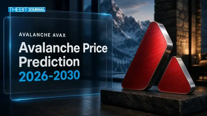 Metal Avalanche logo sculpture with snowy peaks for an Avalanche price prediction 2026-2030 article