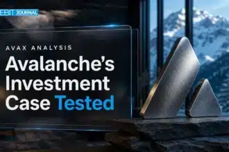 Metal Avalanche logo sculpture in a mountain lodge illustrating the question is Avalanche a good investment
