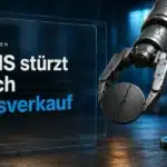 Roboterarm hält eine gesprungene Metallmünze, Symbolbild zum AXIS Token Absturz nach Insider-Vorwürfen