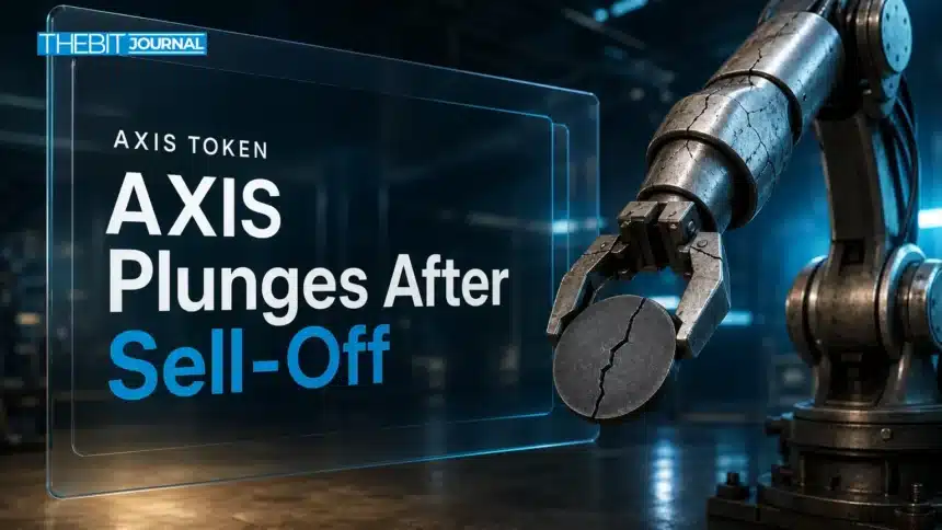 AXIS Token Crash: ZachXBT Links 40% Drop to Insiders, Axis Denies It 7 Robotic arm gripping a cracked metal token, illustrating the AXIS token crash after insider selling claims