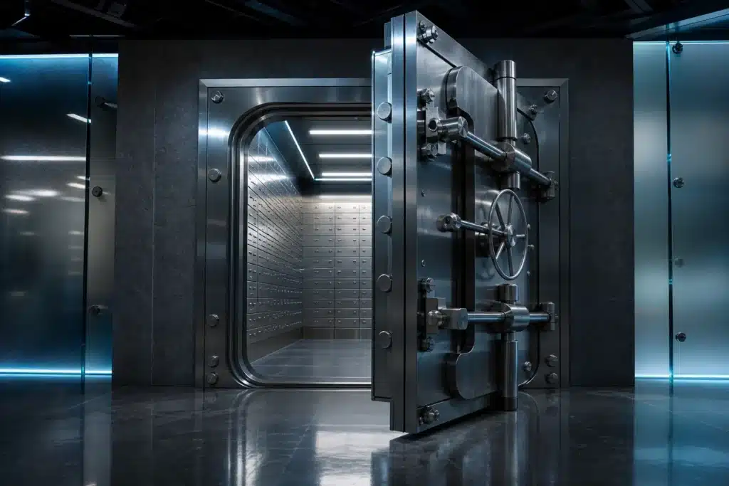 Russia Crypto Exchanges Get First Overseer as NAUFOR Wins SRO Status 9 Half-open steel vault door with deposit boxes, representing digital depository custody