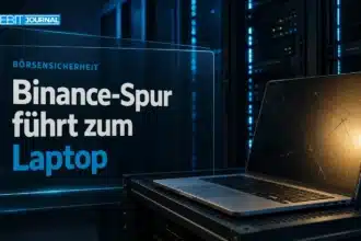 Kompromittierter Laptop in einem Serverraum als Sinnbild für den Binance Hack über das Gerät eines DevOps-Ingenieurs