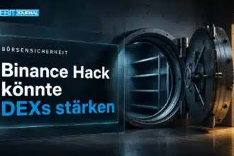Offener, leerer Stahltresor als Symbol für den Binance Hack und eine mögliche Verlagerung zu dezentralen Börsen