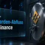 Binance Hack symbolisiert durch eine offene Stahltresortür in einem dunklen Serverraum mit gelbem Warnlicht