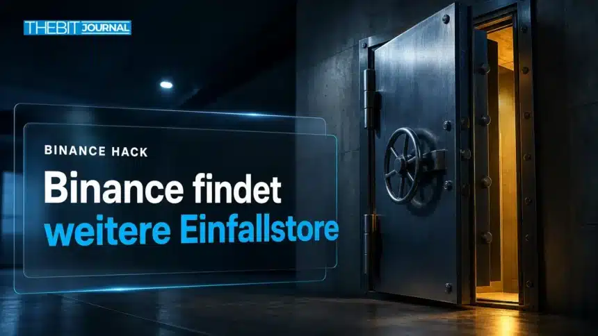 Binance Hack: Weitere Einfallstore beim 6,3-Mrd.-Dollar-Raub entdeckt 7 Binance Hack: schwere Tresortür aus Stahl, einen Spalt geöffnet, bernsteinfarbenes Licht fällt in einen dunklen Gang