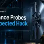 Open steel vault door in a dark server corridor illustrating the Binance hack investigation