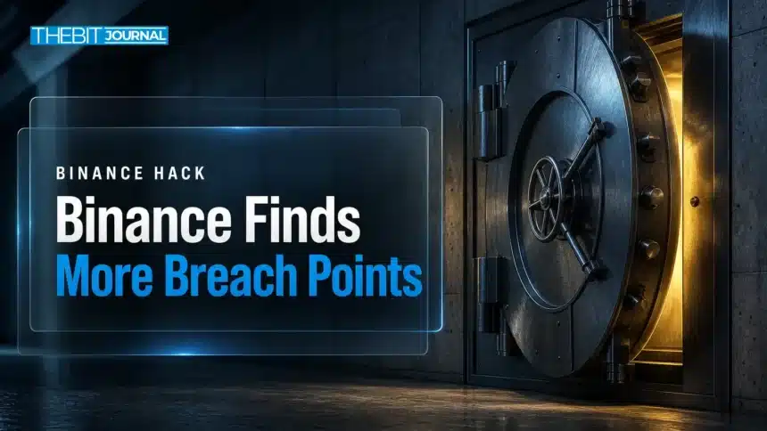Binance Hack: Investigation Finds More Breach Points in $6.3B Theft 7 Binance hack concept: steel vault door slightly open with amber light spilling into a dark corridor