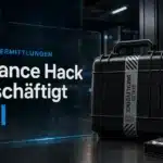 Binance Hack: Versiegelter Beweismittelbehälter mit Festplatte in einem symbolischen IT-Forensiklabor