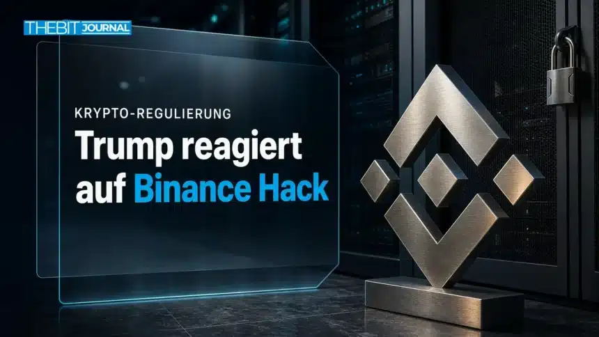 Binance Hack: Trump reagiert, Forderungen nach Regeln nehmen zu 7 Binance Hack: Metallisches Binance-Emblem vor einem verschlossenen Serverschrank als Symbolmotiv