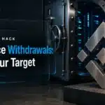 Binance withdrawals resume after hack: metal Binance logo sculpture beside a half-open steel vault door