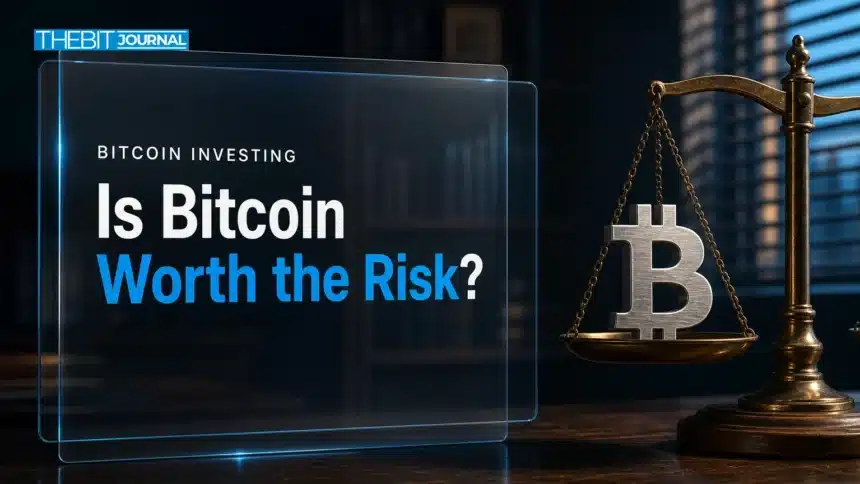 Is Bitcoin a Good Investment? What October 2026 Data Shows 7 Steel Bitcoin sculpture on brass scales, illustrating the question is Bitcoin a good investment in 2026