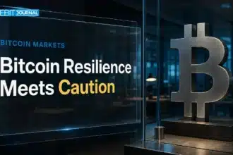 Bitcoin sculpture behind security glass illustrates market caution after the reported Binance hack