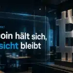 Bitcoin-Skulptur hinter Sicherheitsglas als Symbol für vorsichtige Marktbewertung nach dem Binance Hack