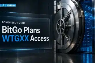 Steel vault door opening onto server racks, illustrating the BitGo WisdomTree tokenized fund custody deal