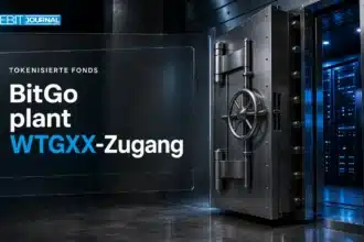 Stahltresortür öffnet sich zu Serverracks, Symbolbild für die Verwahrungslösung von BitGo WisdomTree für tokenisierte Fonds