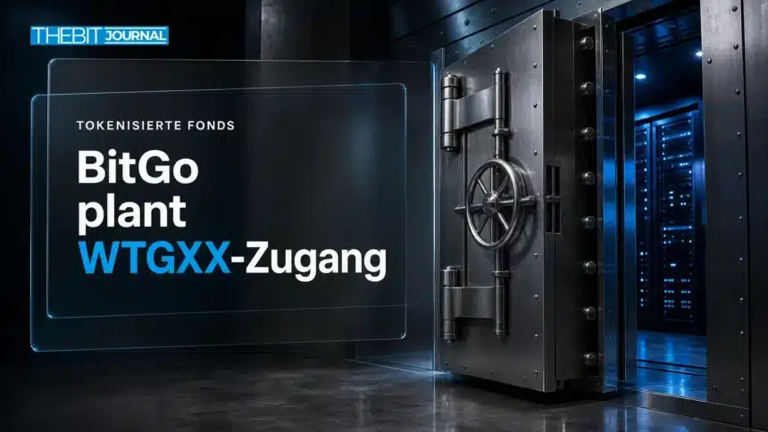 BitGo WisdomTree: Tokenisierter Treasury-Fonds WTGXX kommt zu BitGo Mint 7 Stahltresortür öffnet sich zu Serverracks, Symbolbild für die Verwahrungslösung von BitGo WisdomTree für tokenisierte Fonds
