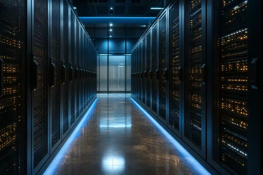 BNB Price Prediction 2026-2030: Scenarios, Analyst Targets and Risks 8 Server racks in a dim data center representing BNB Chain network infrastructure