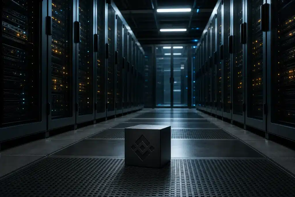 Is BNB a Good Investment in 2026? What the Data and Risks Show 8 Server racks at night with an engraved cube representing BNB Chain network infrastructure