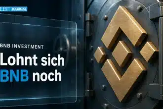 Goldene BNB-Skulptur an einer Tresortür als Sinnbild für die Frage, ob sich BNB lohnt