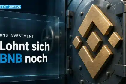 Goldene BNB-Skulptur an einer Tresortür als Sinnbild für die Frage, ob sich BNB lohnt