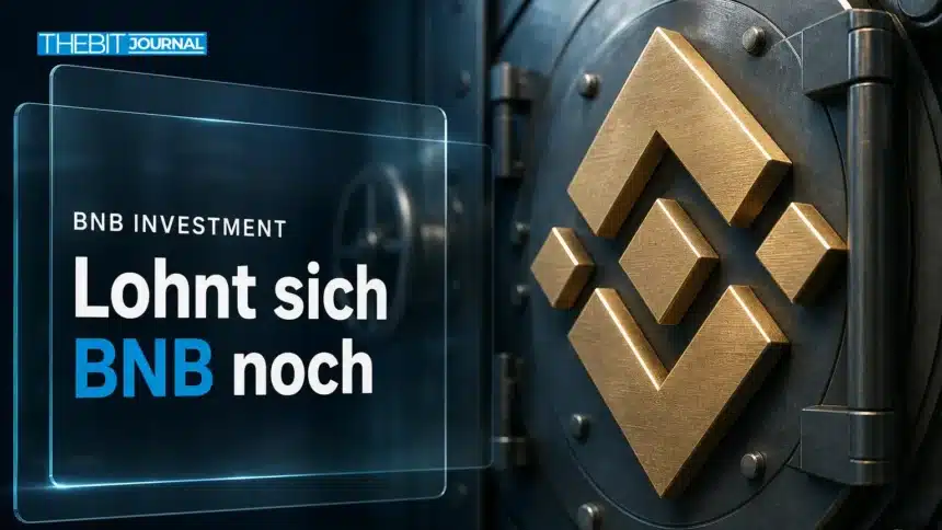 Lohnt sich BNB 2026? Was Daten und Risiken nach dem Hack zeigen 7 Goldene BNB-Skulptur an einer Tresortür als Sinnbild für die Frage, ob sich BNB lohnt