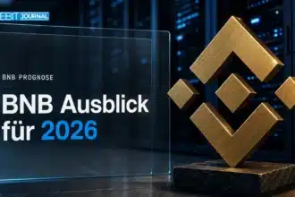 Goldene BNB-Skulptur in einem Rechenzentrum als Symbol für die BNB Prognose 2026