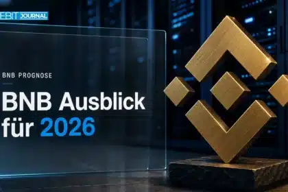 Goldene BNB-Skulptur in einem Rechenzentrum als Symbol für die BNB Prognose 2026