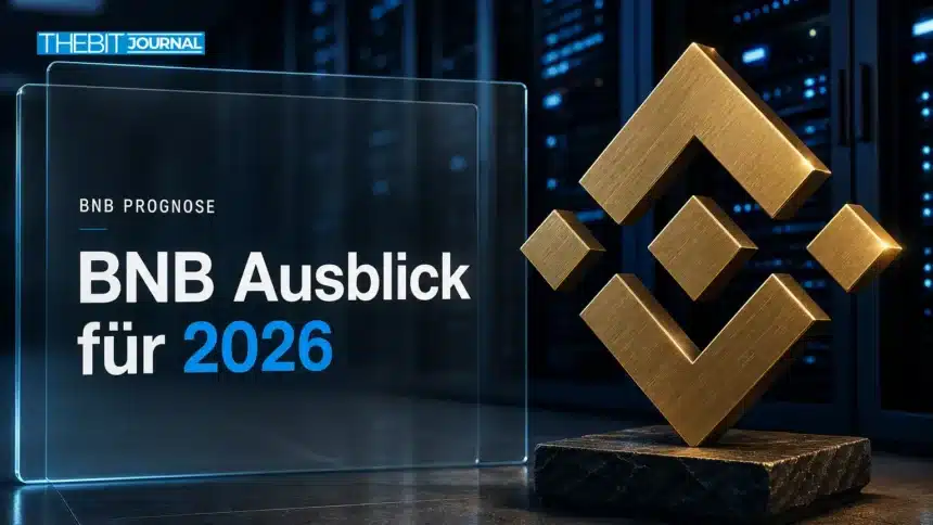 BNB Prognose 2026: Szenarien, wichtige Marken und Risiken 7 Goldene BNB-Skulptur in einem Rechenzentrum als Symbol für die BNB Prognose 2026