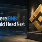 Gold BNB sculpture on a slate plinth illustrating BNB price prediction 2026-2030